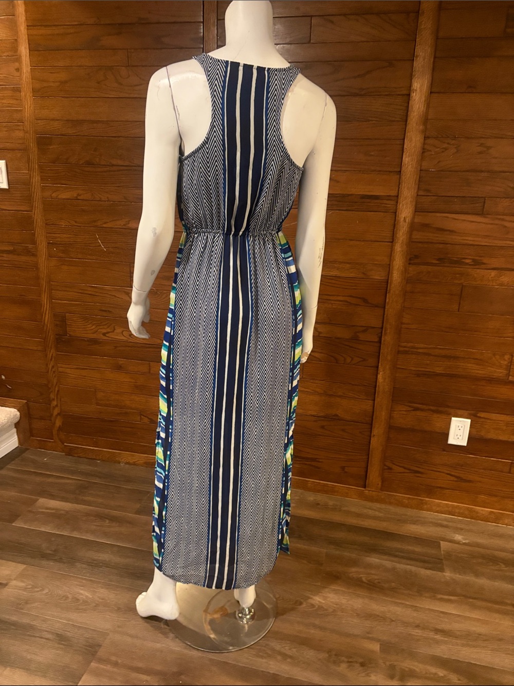BeBop Navy, White and Multicolor Panel Maxi Dress - Picture 4 of 5